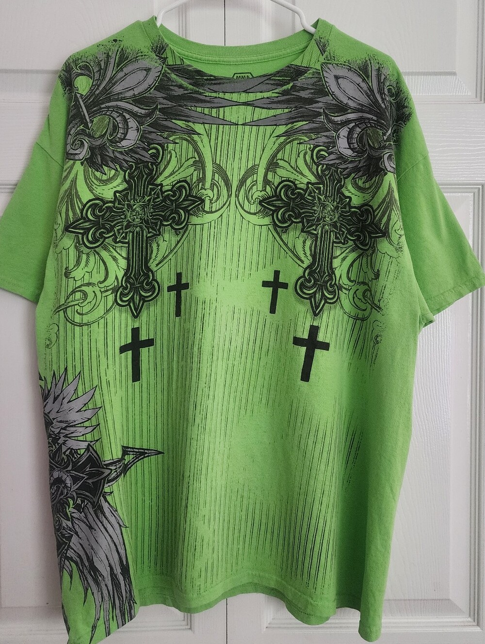 MMA Elite Men's Graphic Grunge Green with Black Ornate & Cross Design, Sz XL